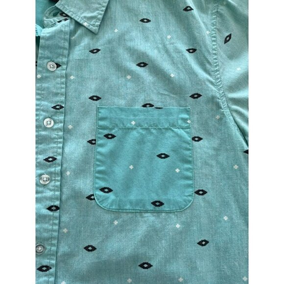 Shouthouse Mens Sz L Turquoise  Abstract Print Short Sleeve Button Up Shirt - Picture 6 of 7